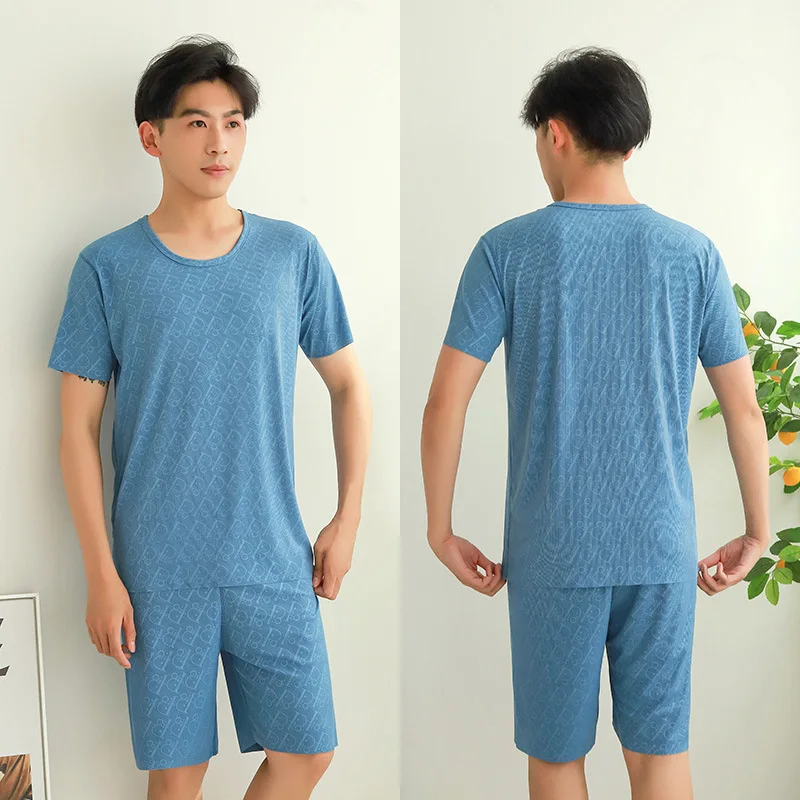 

Women Pajama Summer Round Neck Two-piece Suit Sleepwear Casual Thin Short Sleeves Pijama Solid Color Simple Print Couple Pajamas