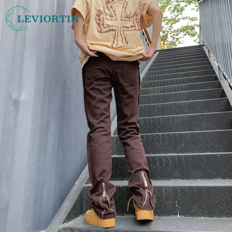 

Back Feet Zipper Solid Color Cargo Straight Pants For Men And Women Straight Casual High Street Overalls Oversize Loose Trousers