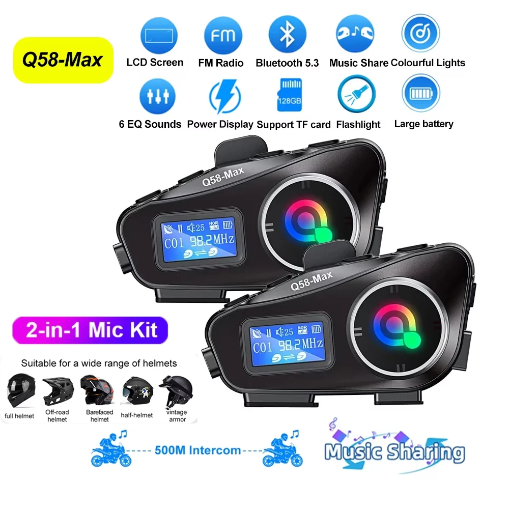 Q58-Max Motorcycle Helmet Intercom Bluetooth 5.3