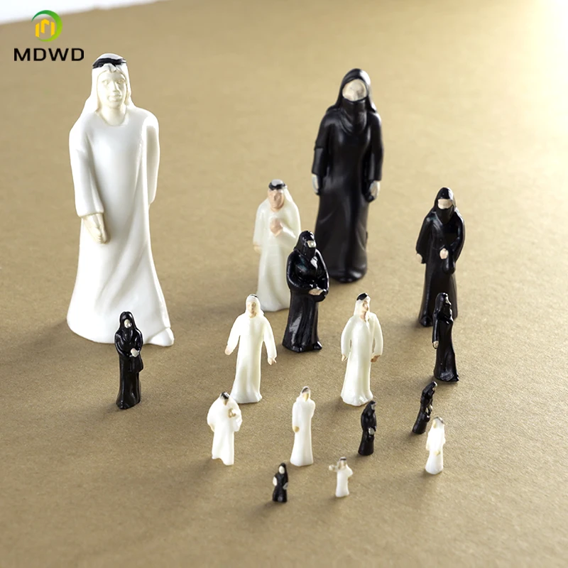 10pcs 25Scale Model Arab ABS Plastic White And Black Dresses Figures People For Diorama Architecture Street Scene Making 2