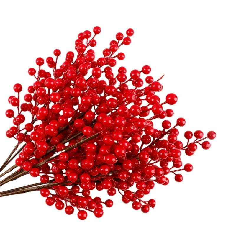 

448B Pack of 10pcs Berries Stems Elegant red Simulation Branch Decors Christmas Craft Supplies Winter Home Decorations