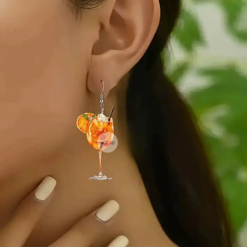 2D Flat Acrylic Orange Juice Dangle Earrings for Women Simple Creative Fashion Fresh Summer Festival Earrings Party Jewelry
