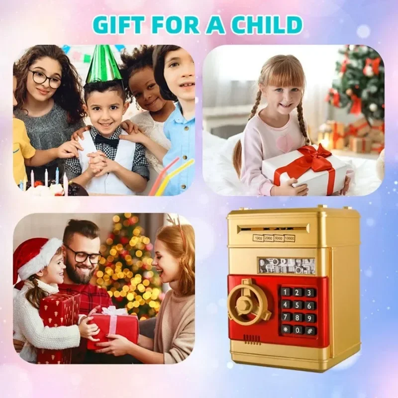 Black Piggy Bank for Kids, Electronic ATM Cash Coin Can Money Saving Box with Password, Children's Safe Money Jar with Auto Gra