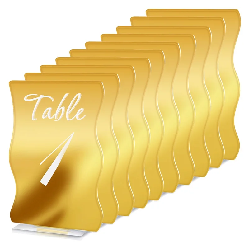 10PCS Gold Table Numbers With Stands Holders Wave Elegant Wedding Acrylic Table Numbers Large Modern Number Signs