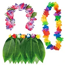 

5 Pcs Party Supplies Hawaiian Leaf Skirt Suit Colorful Garland Show Set Necklace Garland For Beach Parties
