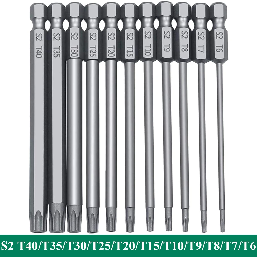 

11Pcs 75/100mm Security Bit Set Tamper Proof Screwdriver Drill Bit Screw Driver Bits Torx Flat Head 1/4" Hex Driver Bits