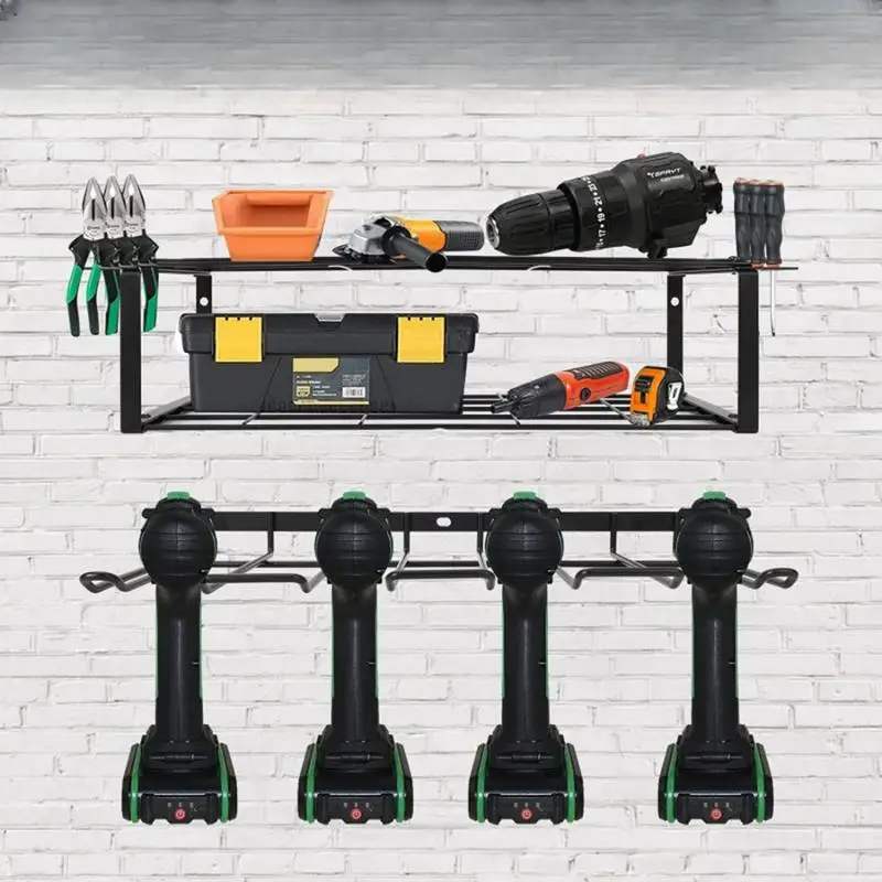 Electric Drill Storage Tool Storage Rack Wall Mounted Load-Bearing Capacity Heavy Duty Metal Tool Shelf Garage Tool Organizer