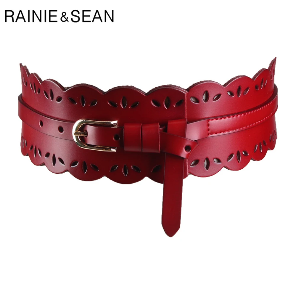 RAINIE-fajín de cuero para mujer, cinturón elegante, ancho, sólido, rojo vino, corsé femenino, cinturones de de banda ancha