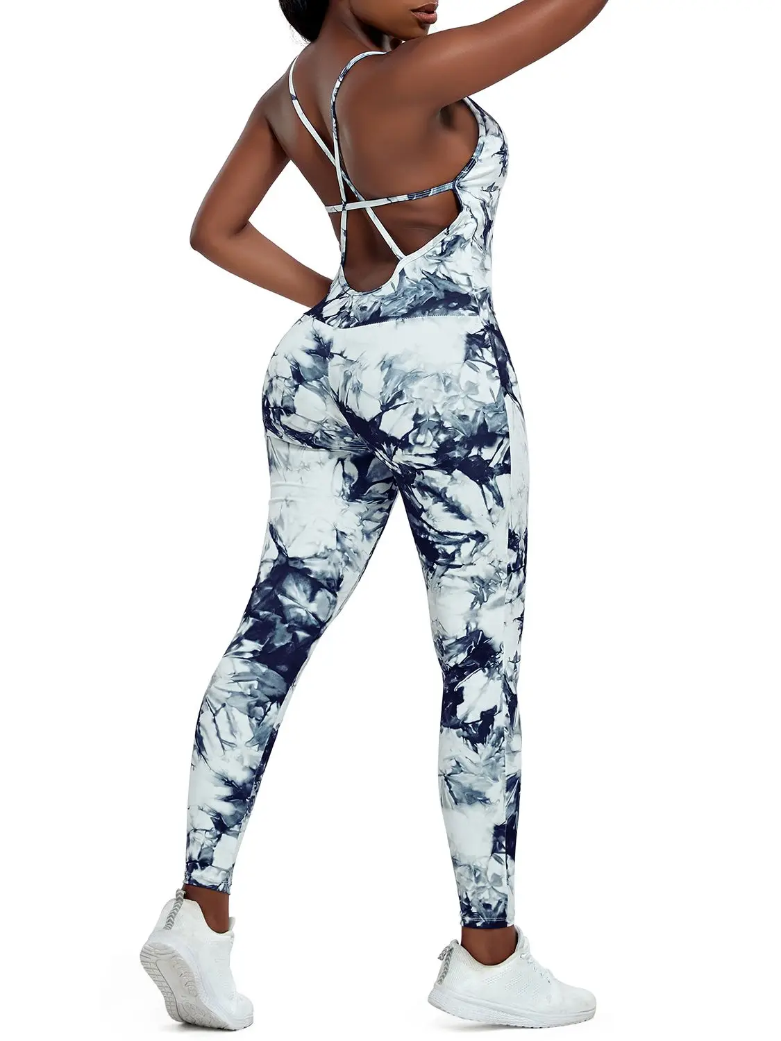 

Tie-Dyed Sports Jumpsuit Women's Sexy Crisscross Backless Catsuit for Female Fitness Clothing 2023 Newest Sleeveless Overalls