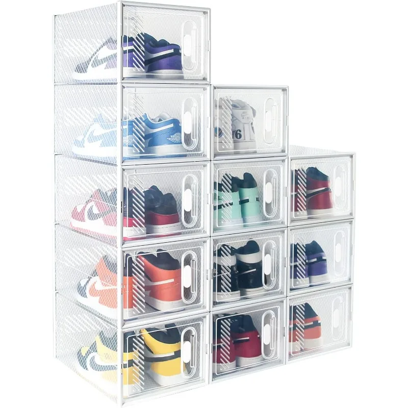 

Hrrsaki 12 Pack XX-Large Shoe Storage Boxes, Shoe Boxes Clear Plastic Stackable, Shoe Organizer Boxes with Lids, Container