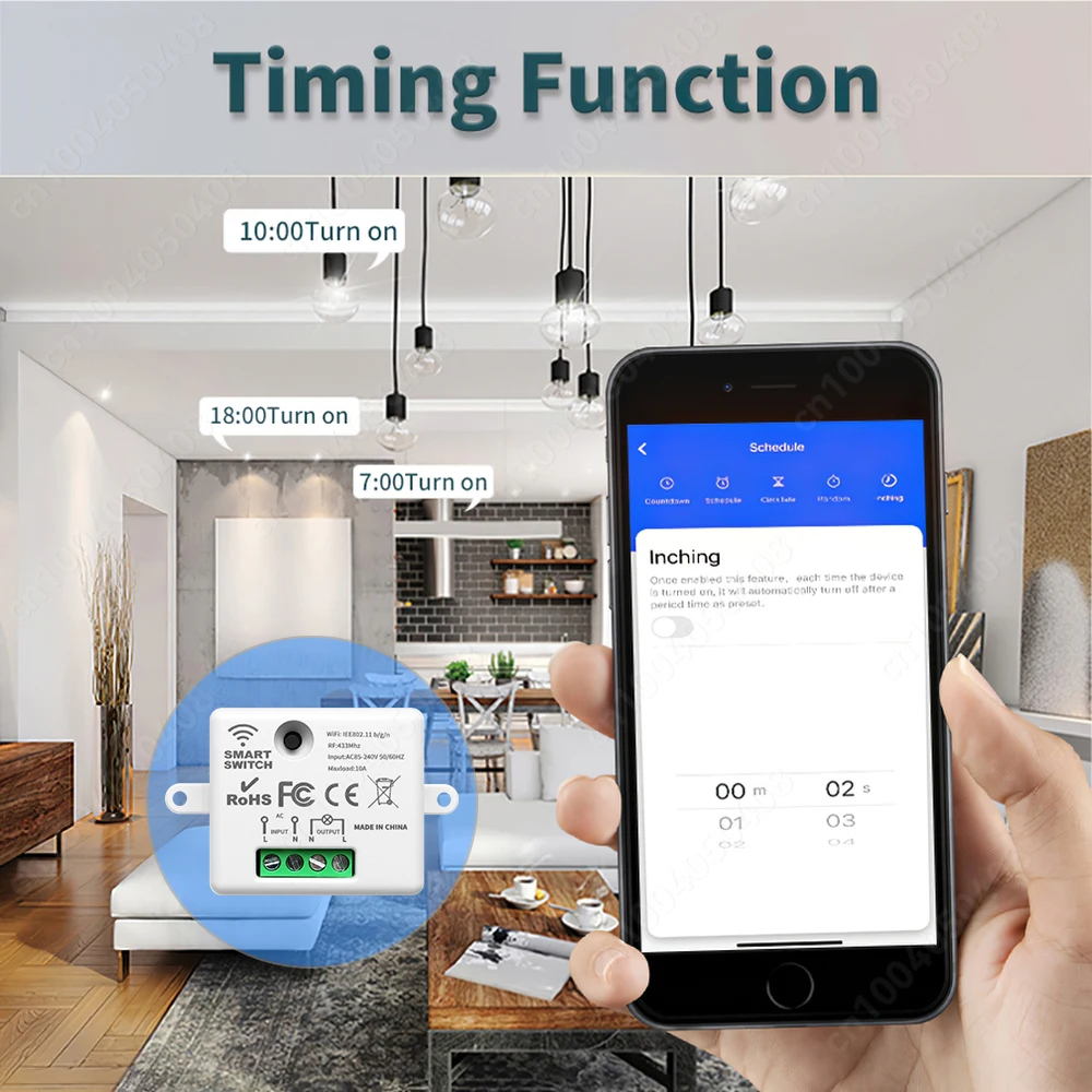Smart Wireless WiFi Mini Relay Switch with Voice Control & Timer Functionality