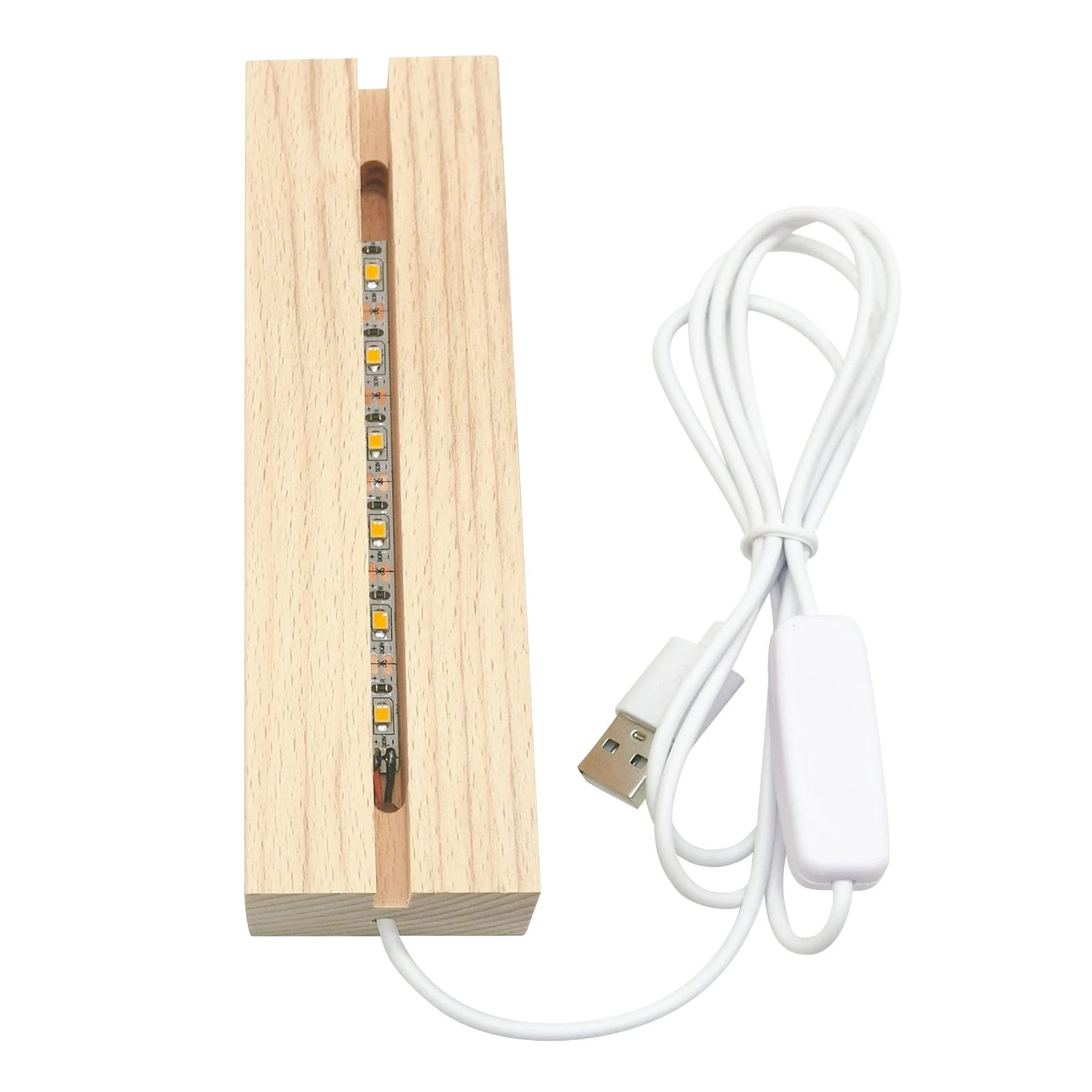 LED Wood Display Base-3D Rectangle USB Crystal Wooden Lighted Base Stand Decor