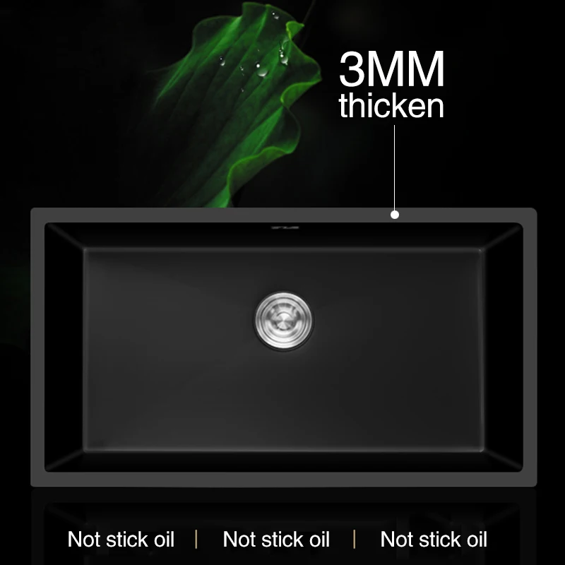 Kitchen Sink Nanometer Antibacterial Black 304 Stainless Steel Single Kitchen Sink Drain Basket And Drain Pipe