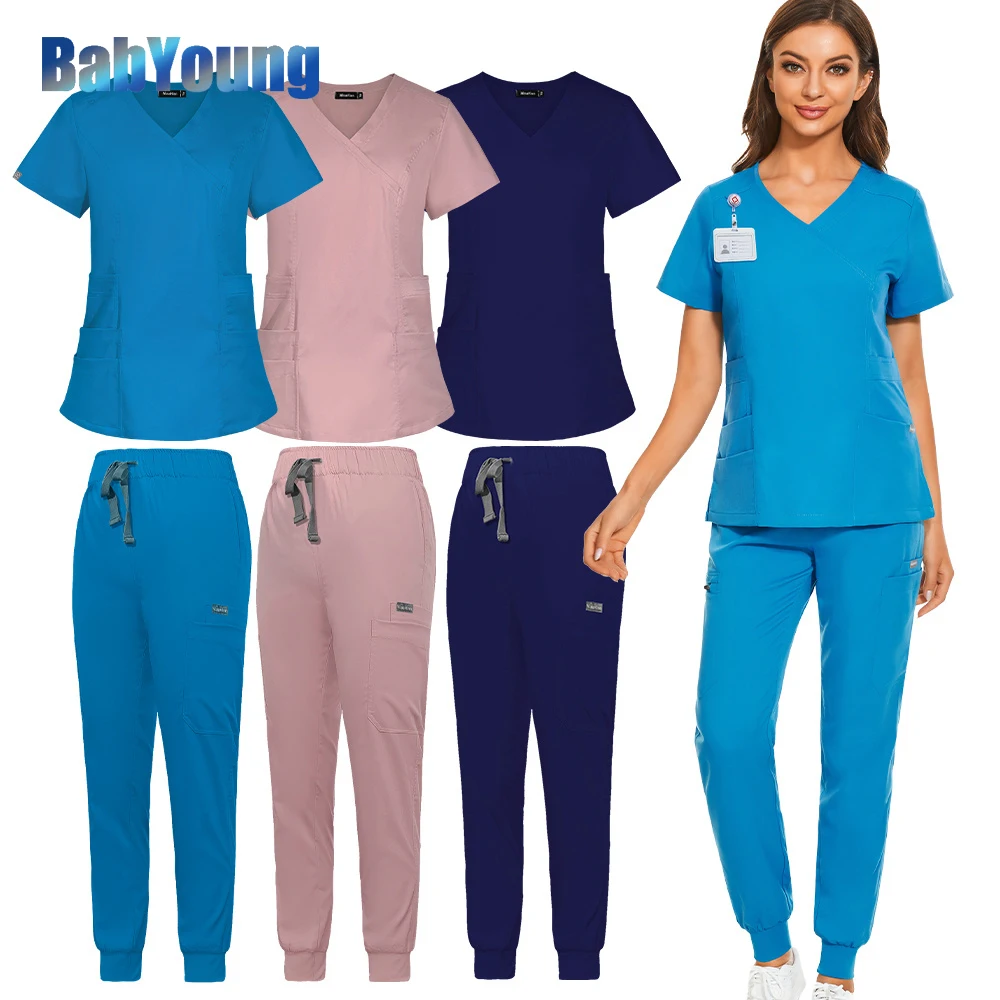 

New Arrival Stretch Medical Uniforms Women Scrubs Sets Tops Pant Doctors Nurses Workwear Nursing Accessories Dental Clinic Suits