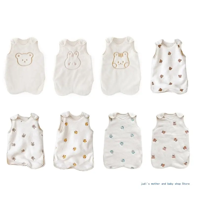 

67JC Cartoon Print Baby Sleeping Bag Embroidered Animal Sleeveless Sleepsack
