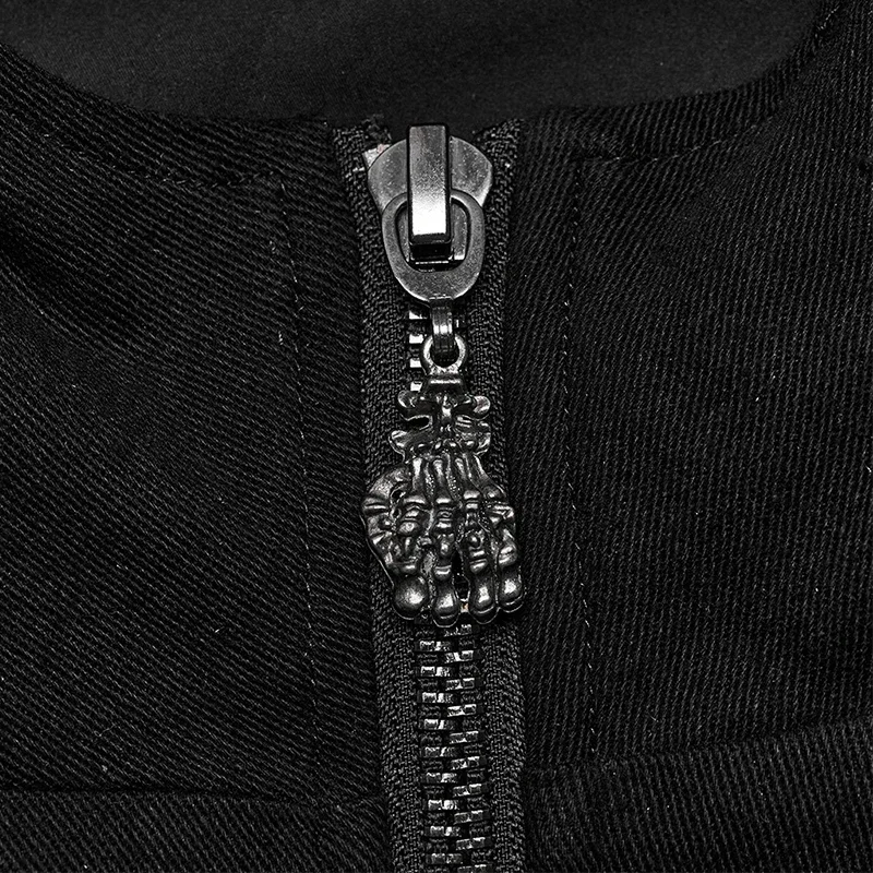 PUNK RAVE Men's Punk Sleeves Are Hollow Loop Straps Short Coat Handsome Cool Stand Up Collar Casual Mens Jacket Autumn 6