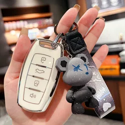Premium TPU Car Key Case with Universal Design (White With Bear)