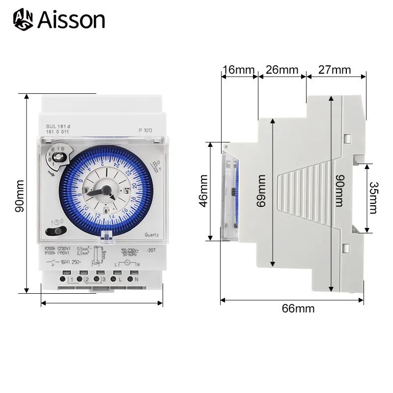 SUL181D Din Rail Mechanical Timer 24 Hour Time Switch Relay Electrical Programmable Timer Switch AC220V 6
