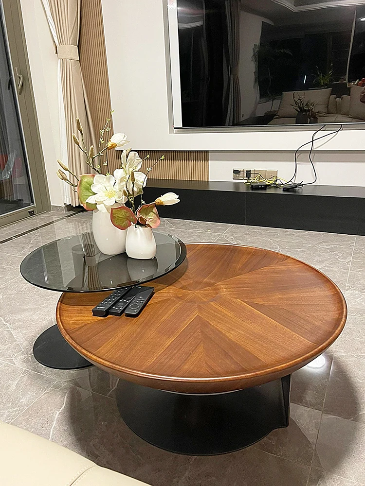 

Light Luxury Walnut Flying Saucer Coffee Table Round Solid Wood Tables Living Room Side Table Tea Table Stolik Kawowy Furniture