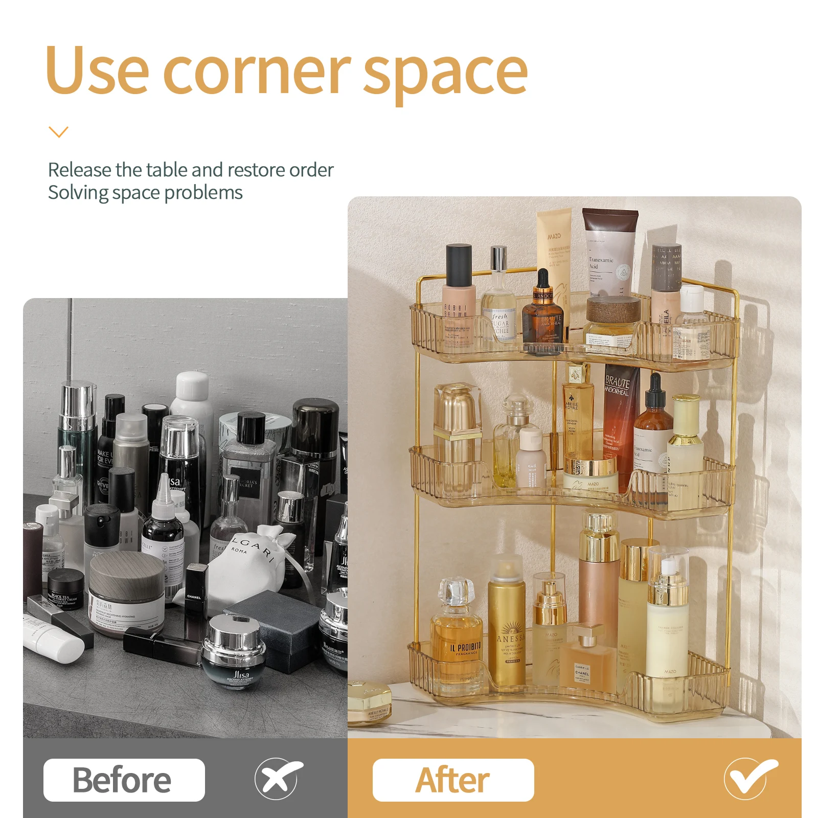 Makeup Storage Shelf Corner Bathroom Counter Organizer Bathroom Countertop Shelf Makeup Storage Clear Perfume Tray Holder Storage Rack