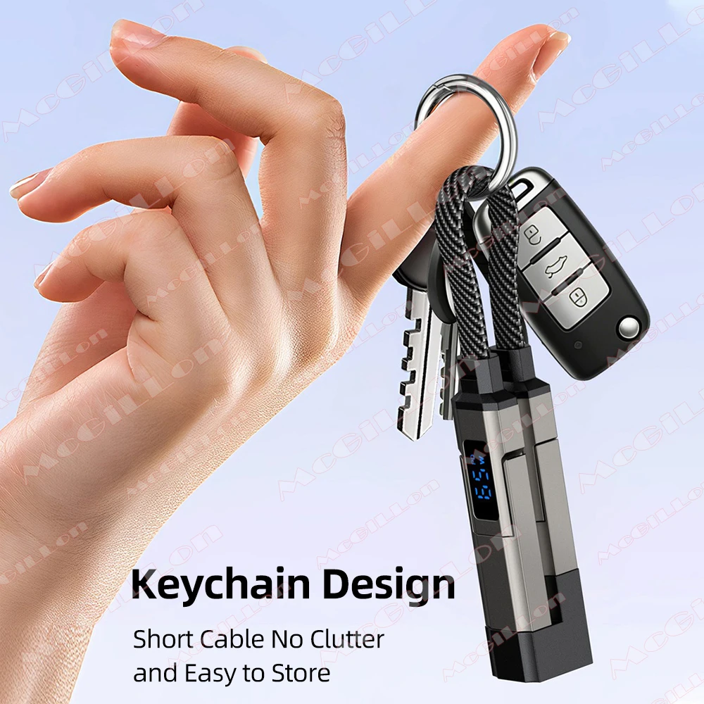 PD 65W USB C to USB C 케이블 고속 충전 4 in 1 디지털 디스플레이 iOS USB A to 타입 C 케이블 키체인 숏 모바일 폰 케이블