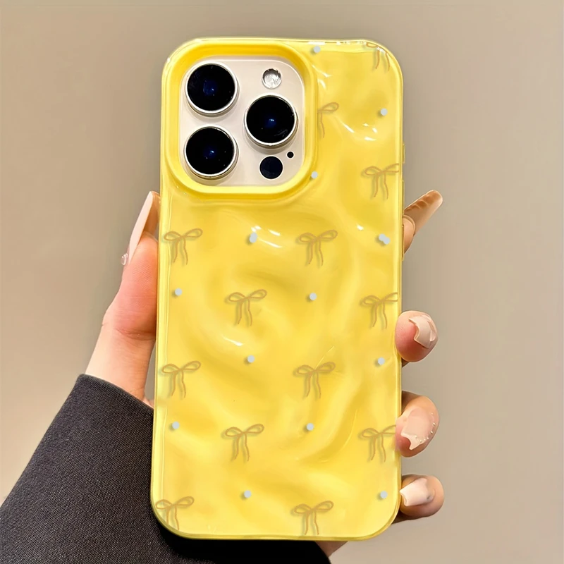 Chic Yellow Bow Pattern Wrinkled Texture Soft Phone Case