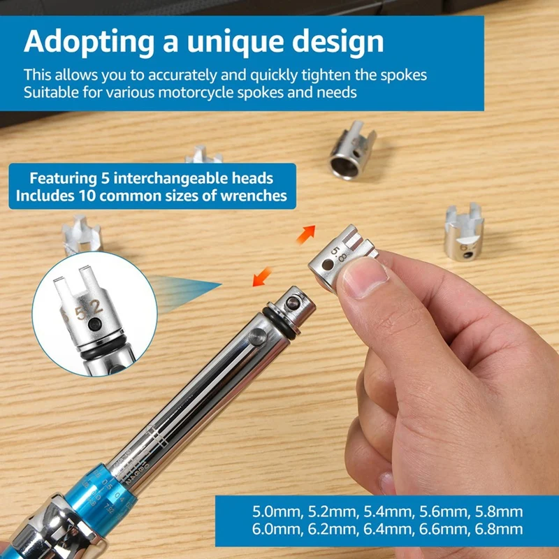 Spoke Torque Wrench 2-10 NM Motorcycle Spoke Wrench Set Steel Torque Wheel Spanner Storage Box 5.0-6.8Mm spoke torque wrench set