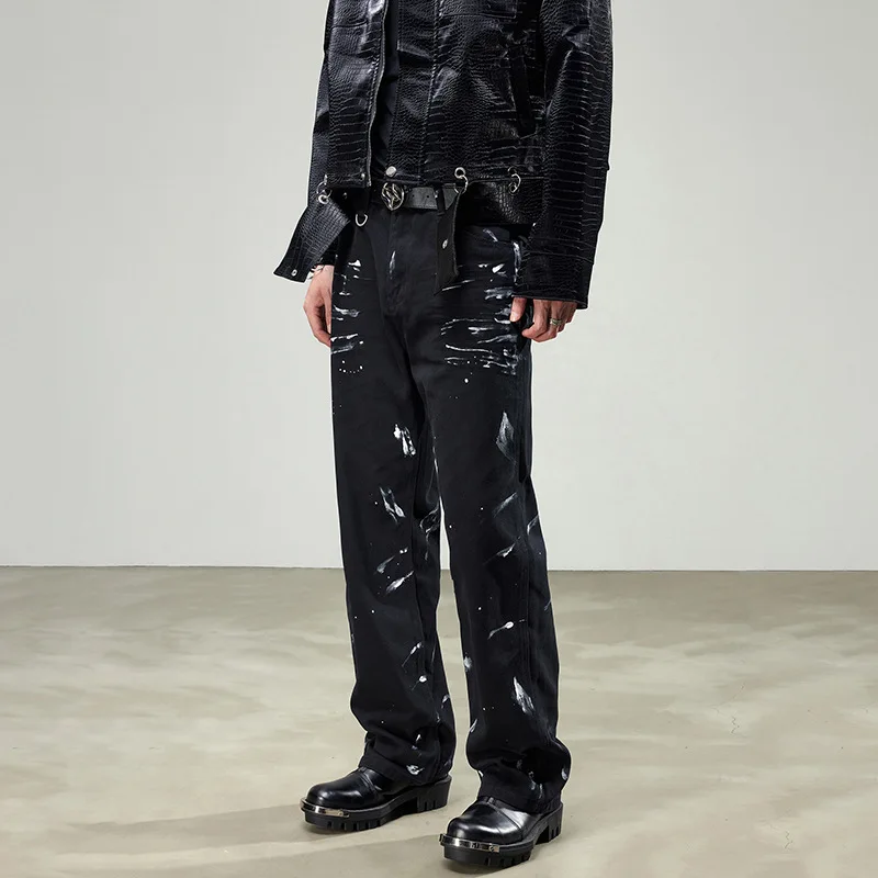 New Spring Retro Men's Jeans Black Jeans Y2K Men Clothing Pants  Distressed Casual Pants High Street Straight Pants