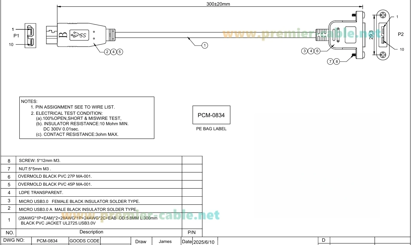 Micro-USB 3.0 Stecker-zu-Buchse Verlängerungskabel mit Schraubmontage, 5Gbps Micro-USB 3.0 Typ-B Datenkabel für Raspberry Pi, Festplatten – Detail 1