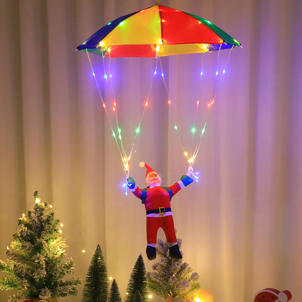 Magic Flying Parachuting Santa LED Lights USB/Battery/Solar Powered Funny Family Christmas Eve Decorations Ornament String Light