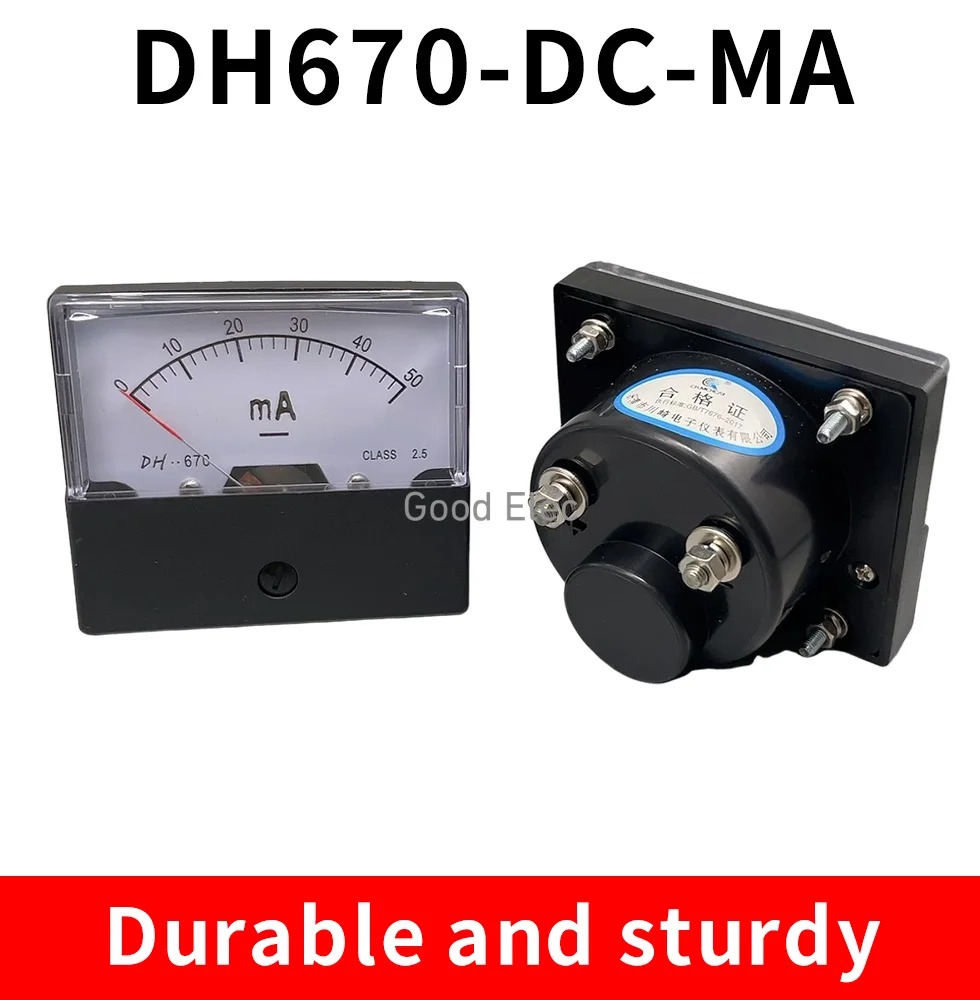 Rectangular Analog Ampere Needle Panel Gauge - 0-500 mA