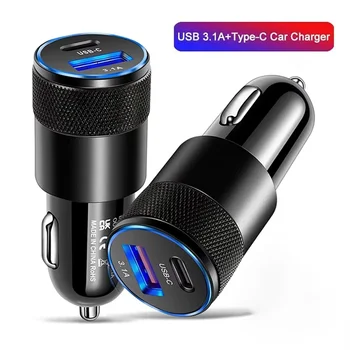 Caricatore per auto USB da 66 W Caricatore rapido 3.0 Tipo C Adattatore di ricarica rapido per telefono Presa per adattatore per auto Caricatore per accendisigari per iPhone