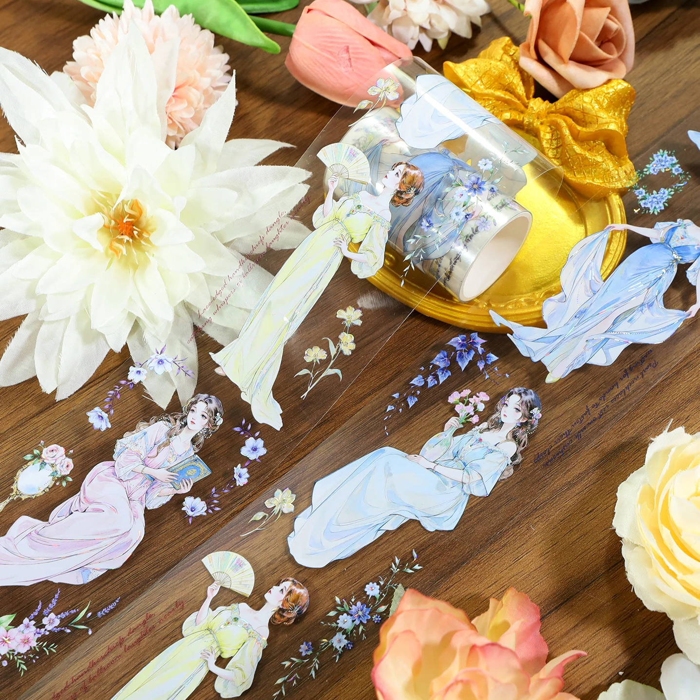 60mm*200cm 빈티지 소녀 꽃 캐릭터 풍경 PET 테이프 크리에이티브 DIY 저널 재료 콜라주 스크랩북킹 문구류