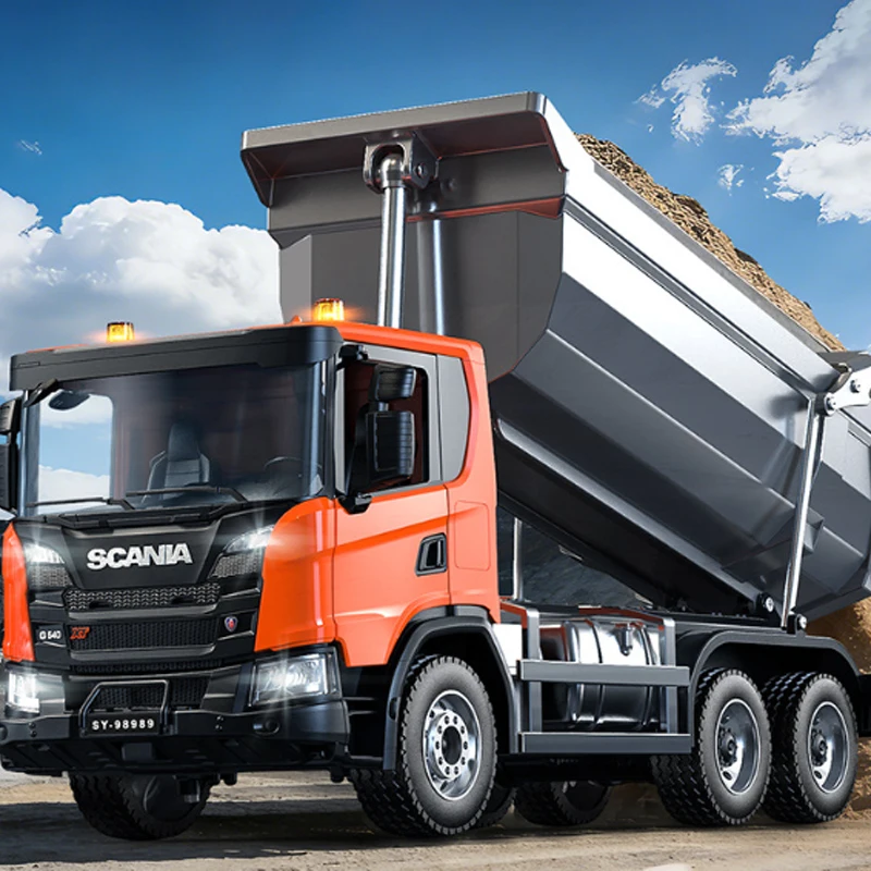 더블 E E593 RC 덤프트럭 1/20 G540 전동 RC 트럭 시뮬레이션 모델 조명 사운드 시스템 장착 장난감 자동차 SCA 공식 라이선스