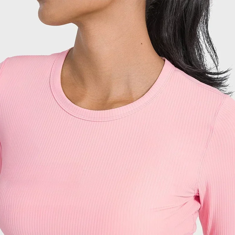 Lemon All It Takes Ribbed Slim Elastic Sports Long Sleeve T-shirt Women  Breathable Quick Drying Running Fitness Shirt Top