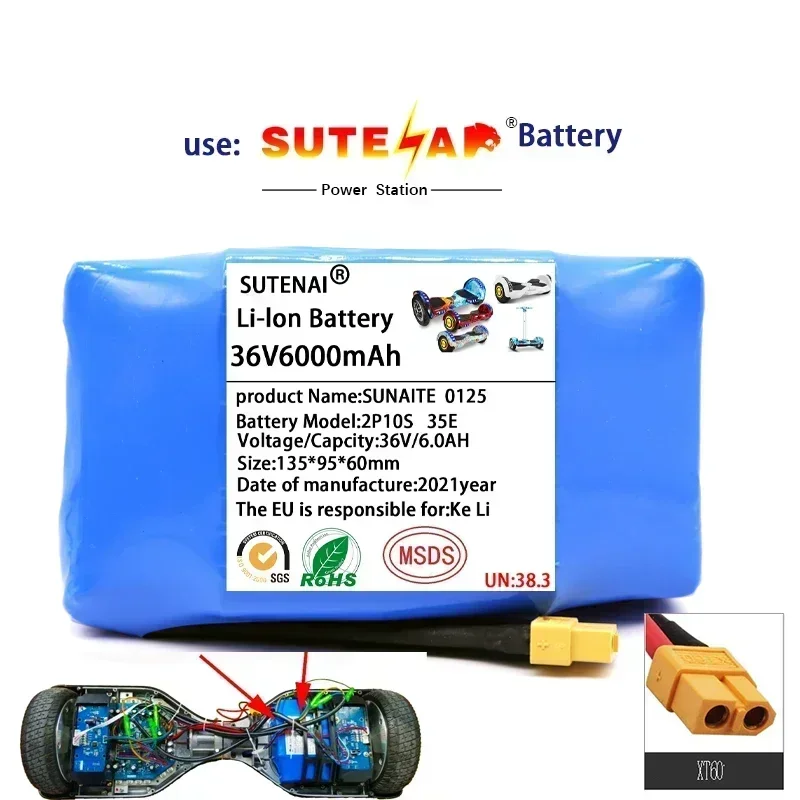 100% New 36V 18650 Li-ion battery 10s2p 36v battery 6000mAh battery pack 42V 6000mah scooter twist car battery+Free Delivery