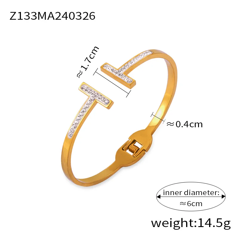 Gürtel Design trend ige Edelstahl Zirkonia Armband für Frauen Vintage glänzende Oberfläche Armreif Luxus schmuck – Detail 8