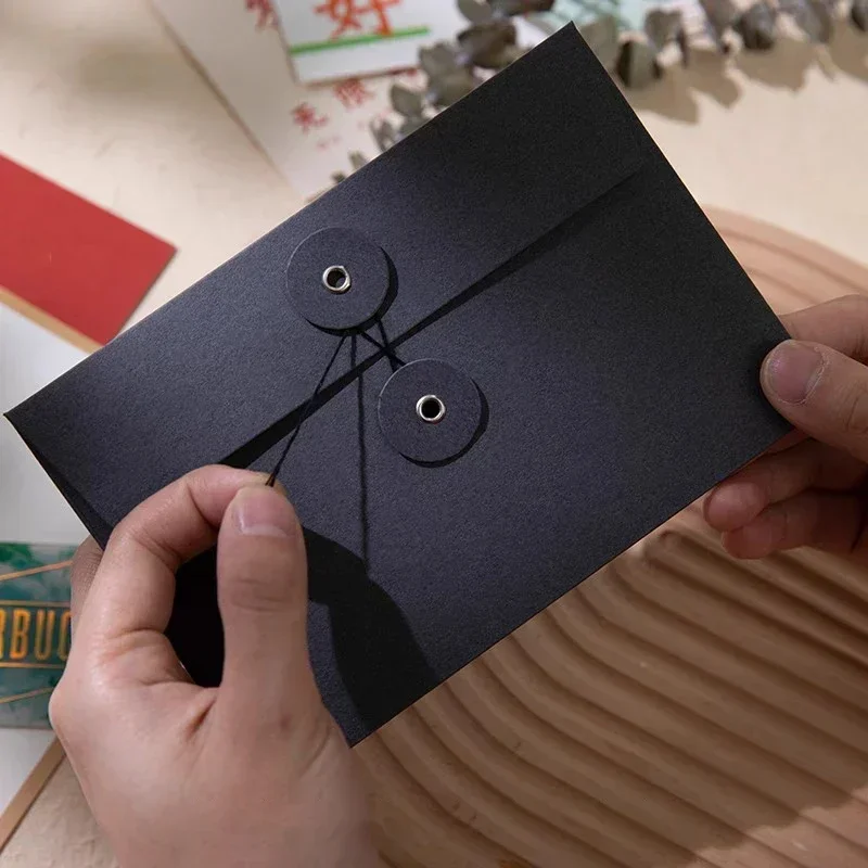 Kraft Paper Envelope with Button String Tie Vintage Solid Ticket Storage Bag Retro File Documents Bag Greeting Card Cover Office