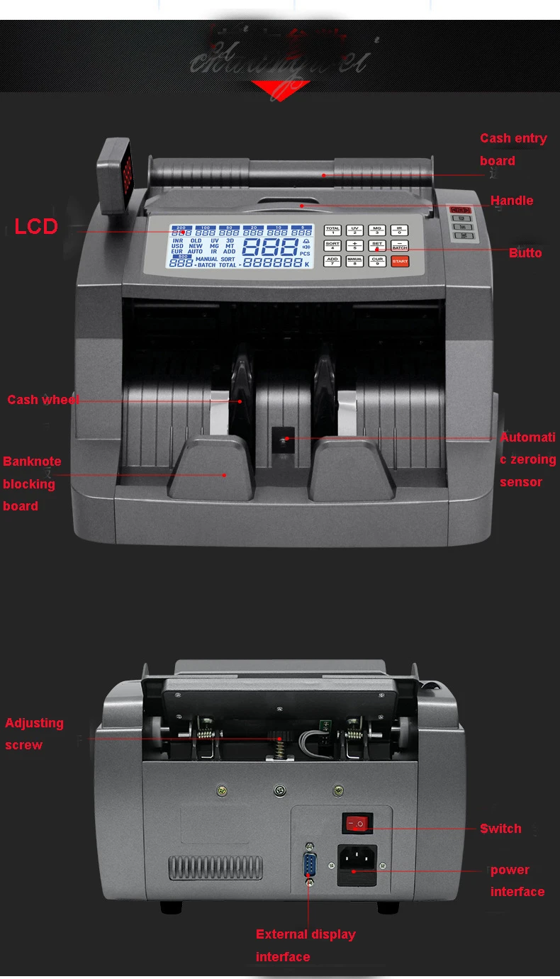 Money Counter Machine Counterfeit Bill Detector Automatic Money Detection Bill C