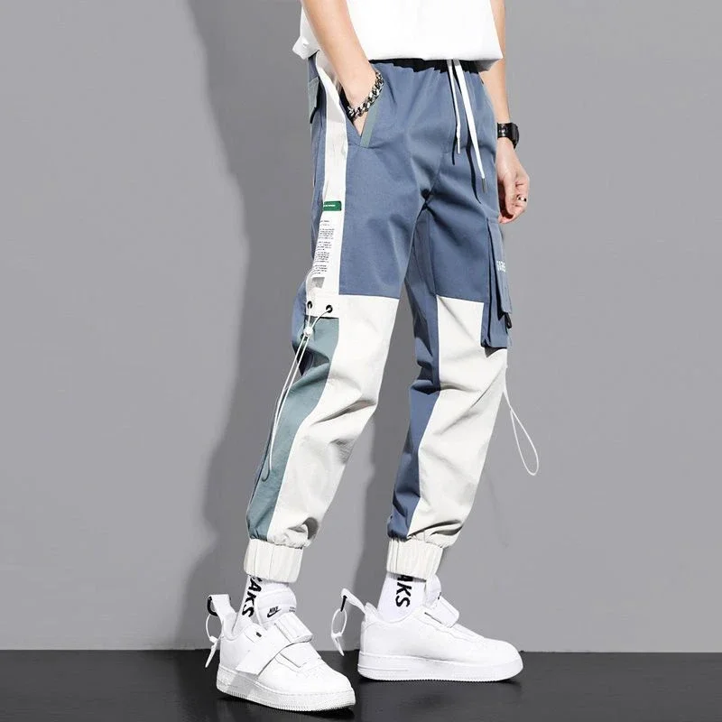 thumbnail image 1 of Pantalones cargo ajustados blancos de otoño para hombre, pantalones negros para hombre, pantalones de trekking de corte regular, pantalones de nailon, ropa técnica de moda de lujo, talla grande, largo, 1 of 5