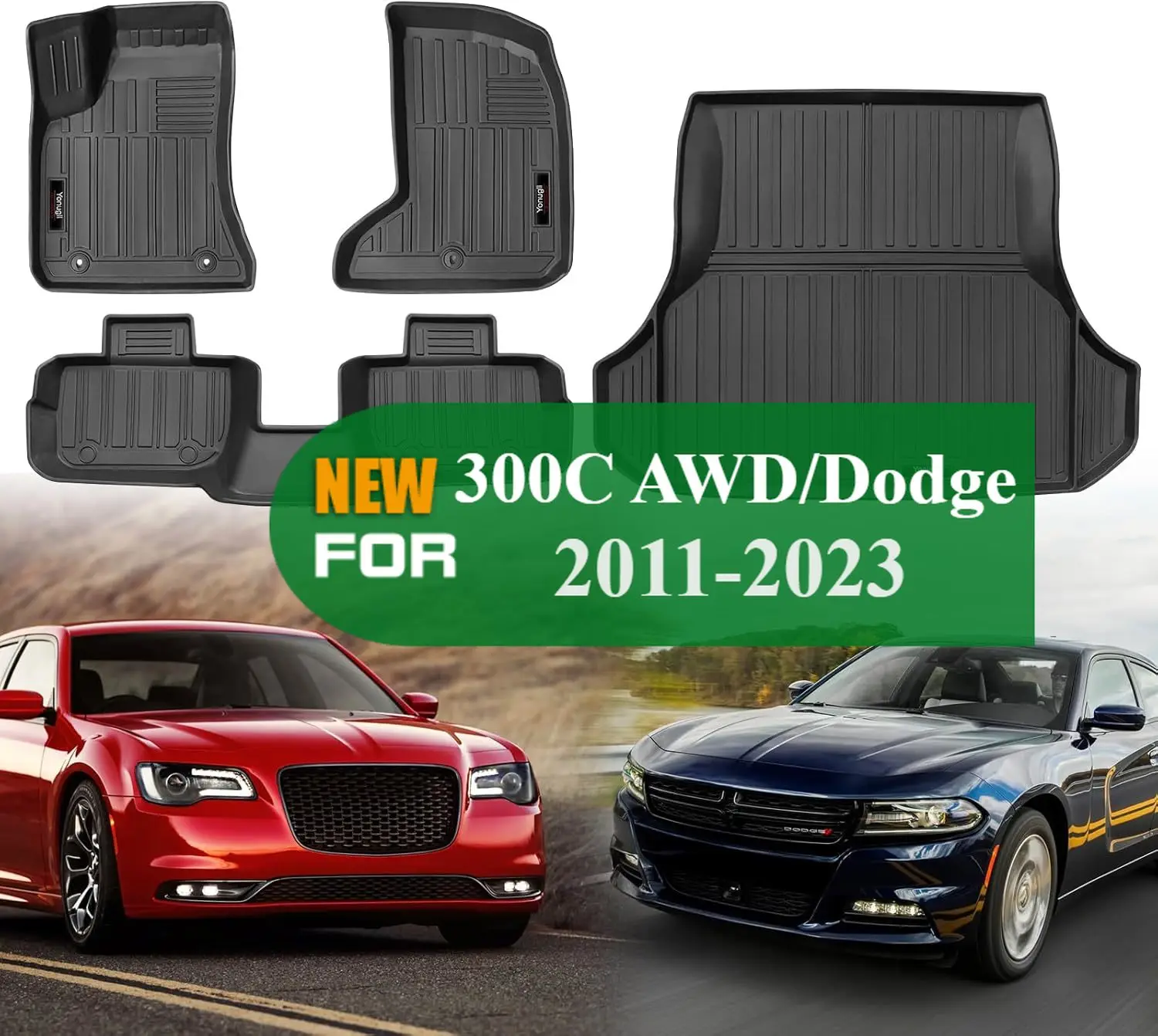 Alfombrillas de coche TPE para todo tipo de clima para Chrysler 300C AWD/Dodge Charger AWD 2011-2023 y revestimiento de carga (no para RWD)