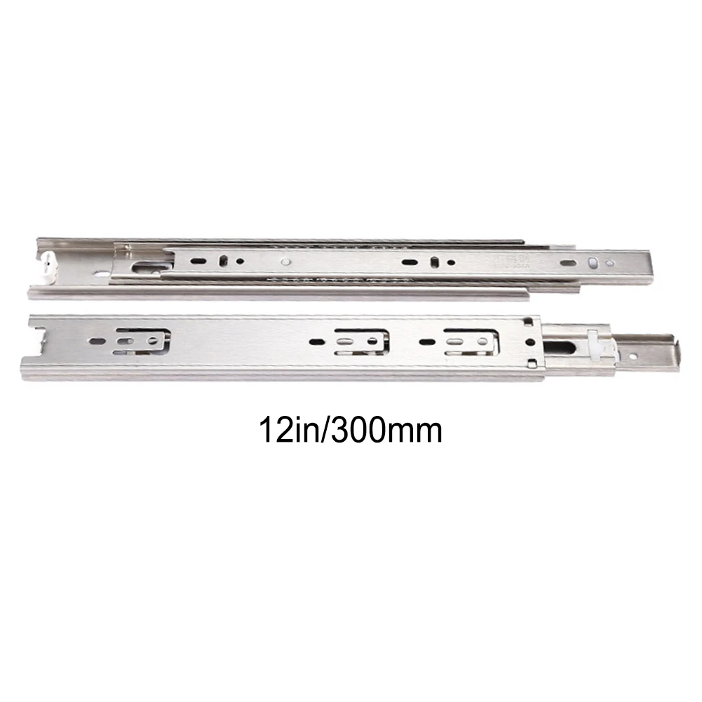 Stainless Steel Thickened Hydraulic Damping Buffer Drawer Slider Silent Three-section Guide Rail 3 Folds Full Extension Bearing