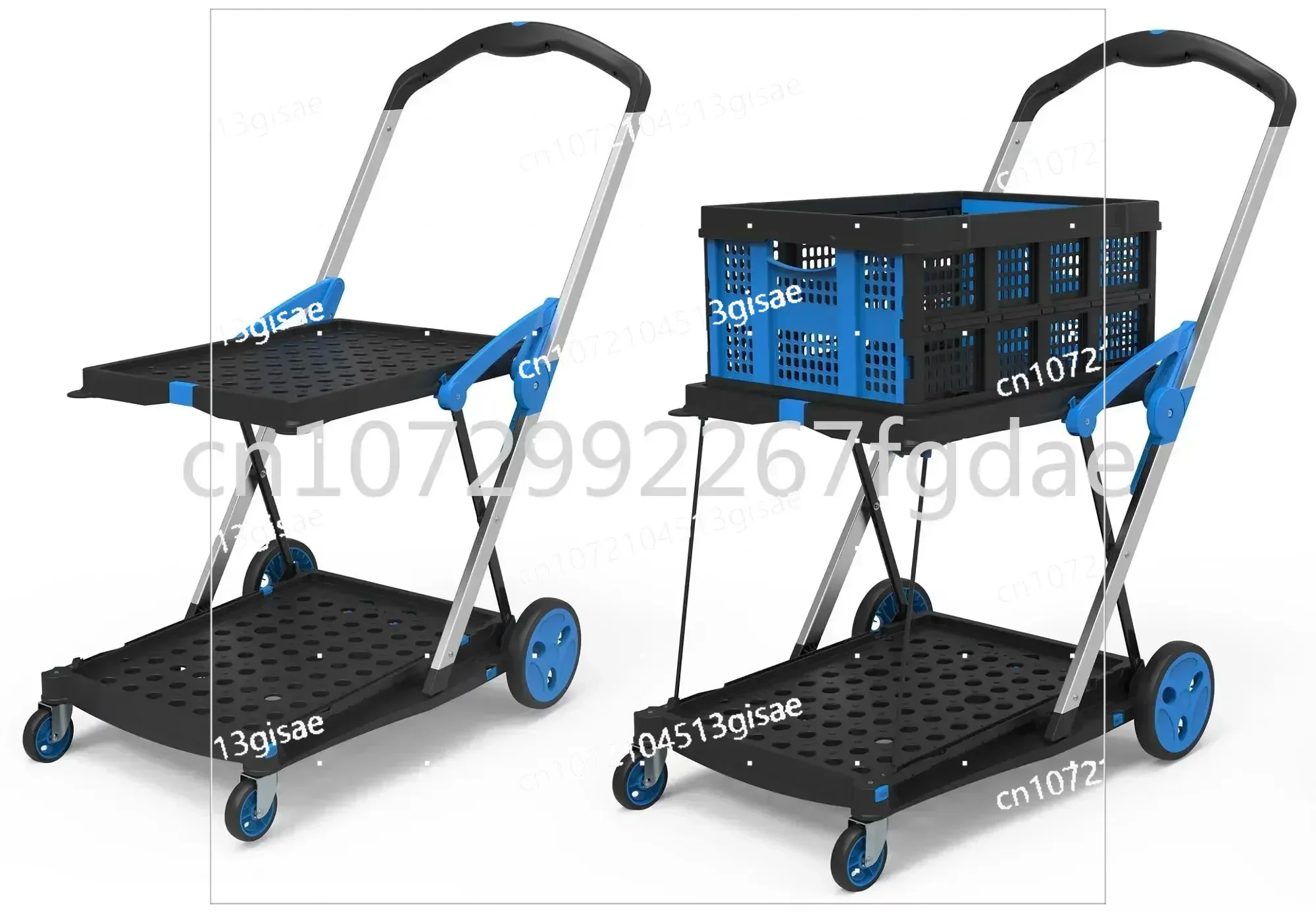 

New Double Decker Foldable Lightweight Aluminum Shopping Cart with Storage Box