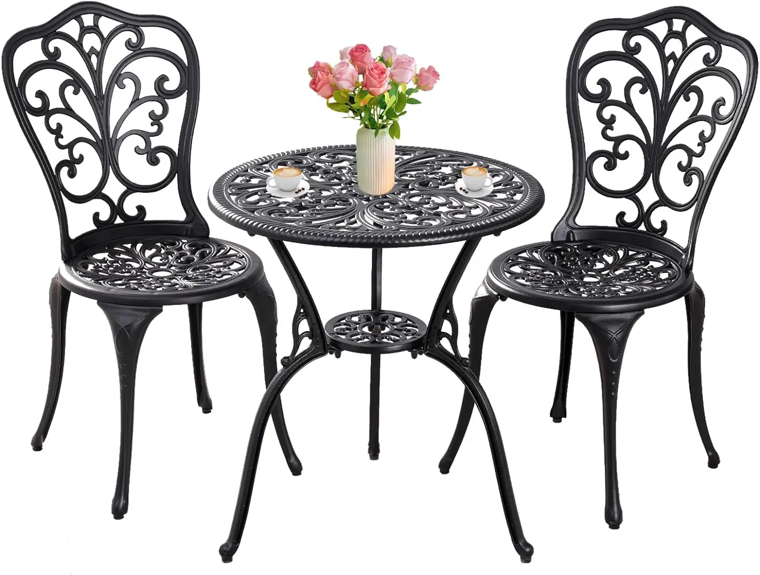 

Patio Bistro Sets 3 Piece Outdoor,Cast Aluminum Bistro Table and Chairs Set of 2 with Umbrella Hole,All Weather Outdoor Bistro