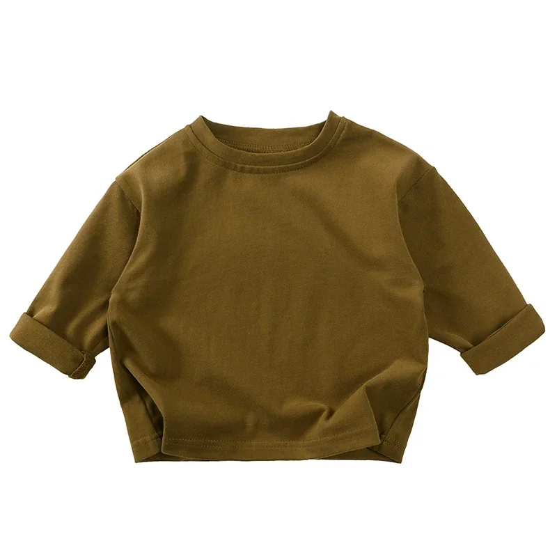 Spring Autumn Kids Boy Girls Cotton T-shirt Toddler Solid Casual Long Sleeve Top Tee for Children Soft Korean Style Tops Clothes 5