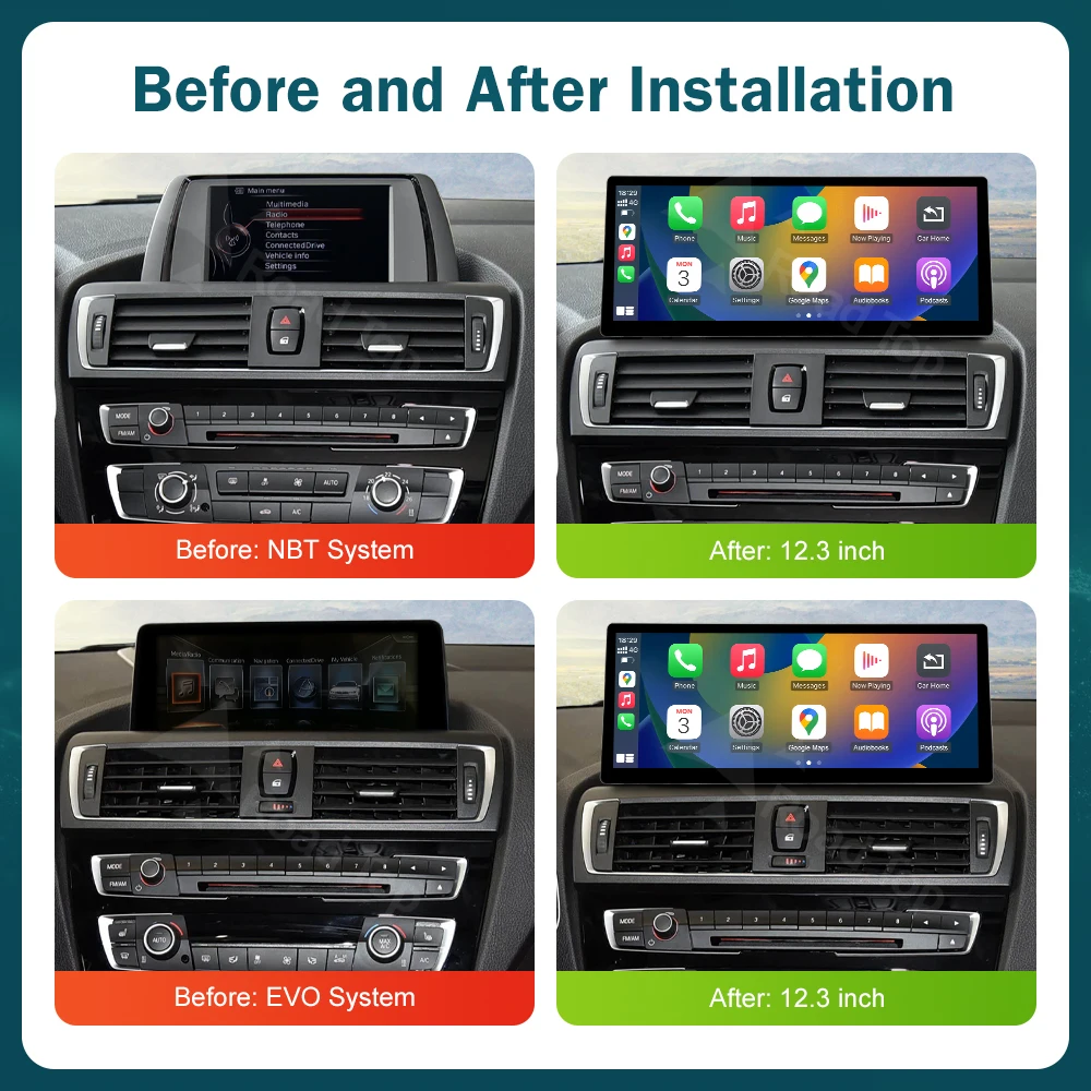 Pantalla multimedia Linux inalámbrica DE 12.3 RoadTop con CarPlay y Android Auto para BMW Serie 1 2 F20 F21 F22 F23 F45 F46 2012-2018 4