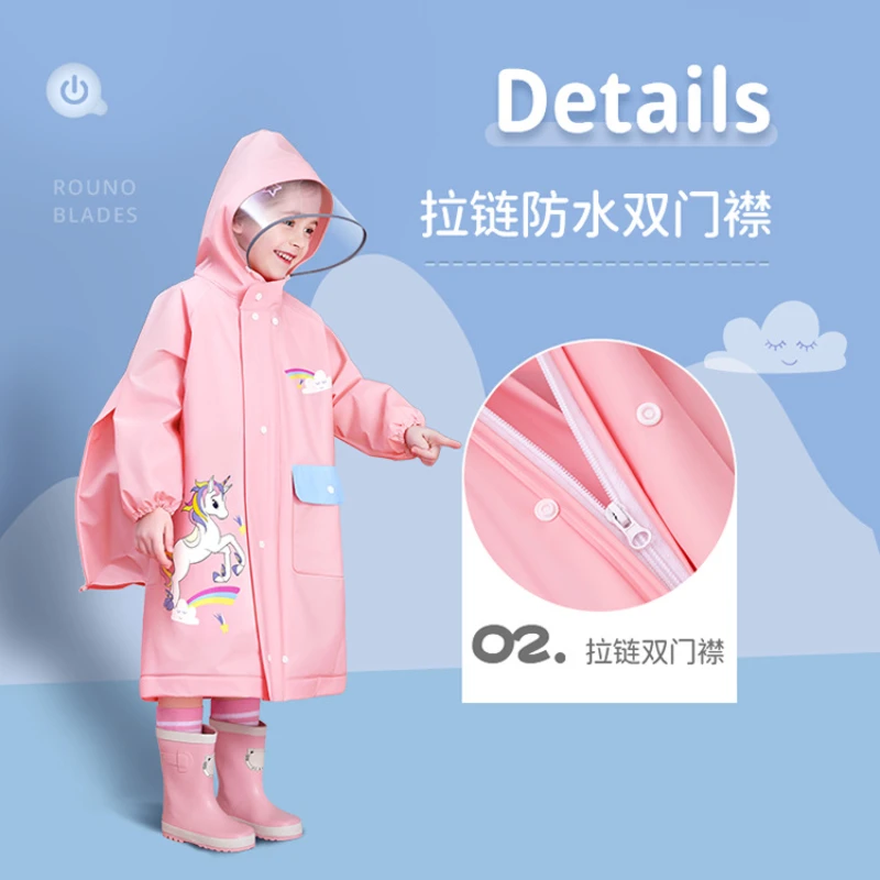 EVA children\'s raincoat girls\' whole body waterproof boys\' kindergarten pupils\' poncho with schoolbag