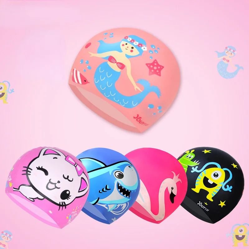 

Children's Silicone Swimming Hat Boys Girls Waterproof Long Hair Ear Protector Fashion Cute Cartoon Swimming Caps Pool Equipment