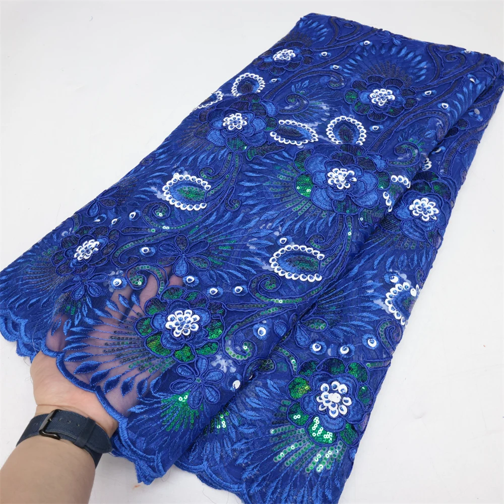 

2023 High Quality African Sequins Lace Fabric 5yards Wedding Party Material Embroidery French Lace Fabrics For DIY Sewing QF2478