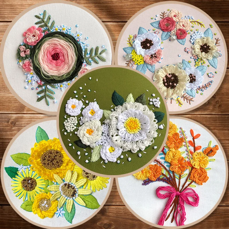 

Floral Pattern DIY Cross Stitch Embroidery Kit Hand Sewing Supplies 3D European Embroidery Material Kit Sewing Kit Wedding Gift